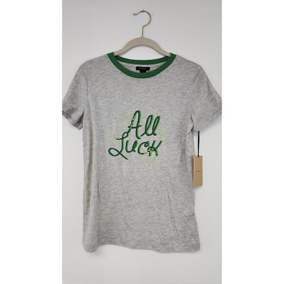 NWT Halogen St. Patty's Day T-Shirt All Luck Grey & Green Tee, Size Small - Picture 1 of 5
